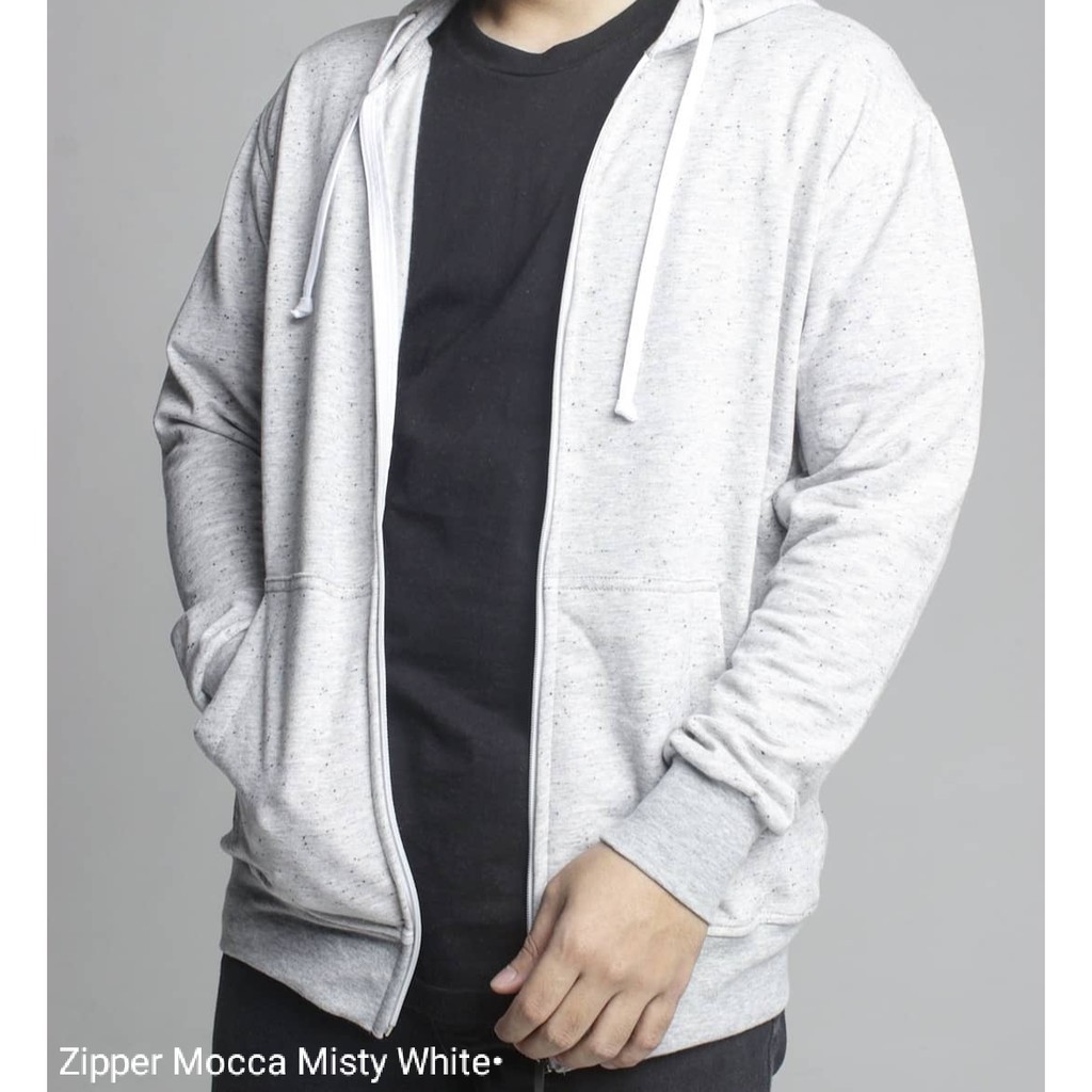 JAKET ZIPPER MOCCA MISTY WHITE // PUTIH HOODIE MURAH POLOS SWEATER SWEETER OVERSIZE HODI JACKET