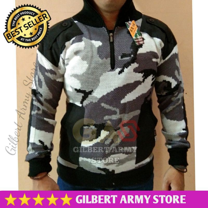 Grosir Sweater Loreng Salju Army Murah GILBERT ARMY STORE Jaket sweater Loreng Rajut motif Army