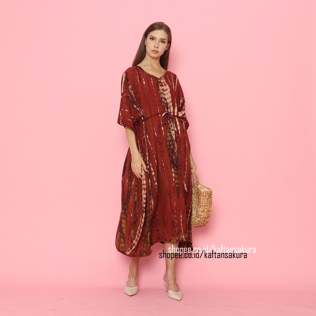 KAFTAN DRESS TIE DYE WARNA MERAH ELEGANT TERBARU ORIGINAL BALI RAYON PREMIUM BY KAFTANSAKURA 2021