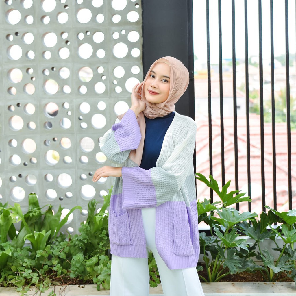 Cardigan / TRITONE / Cameroon Oversize Cardy / Atasan Cardy Rajut / Outwear / Kardigan Wanita-Lilac
