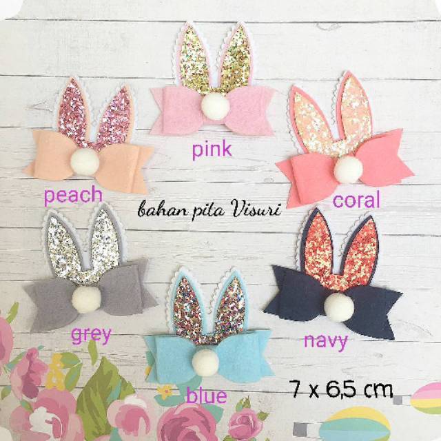 Aplikasi Bunny Gliter Bow Flanel Pom