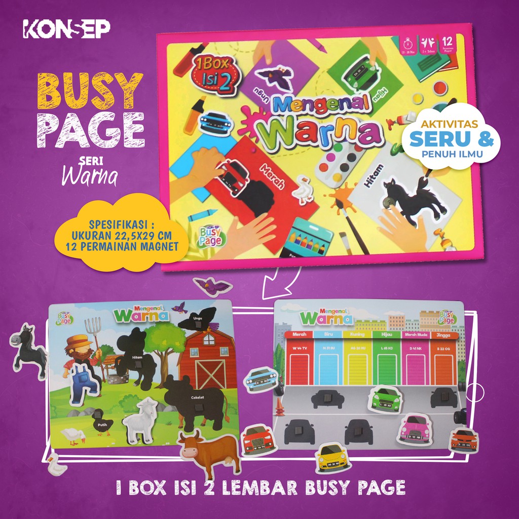 [1BOX ISI 2] KONSEP BUSY PAGE MENGENAL WARNA / ACTIVITY SHEET / MAINAN EDUKASI ANAK