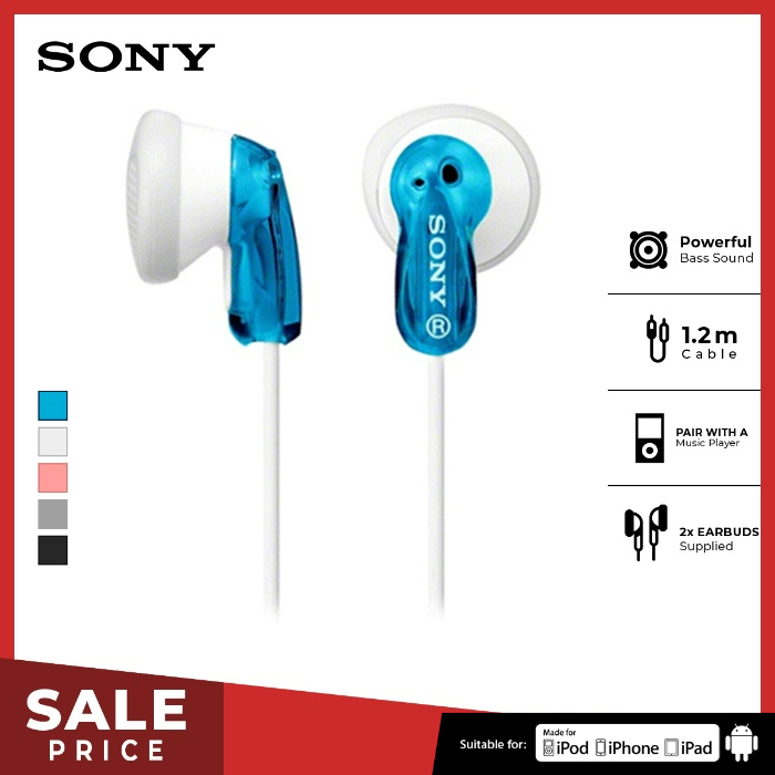 Earphone Sony MDR-E9LP Wire Headset Entry In-Ear No Microphone - Blue Earphone