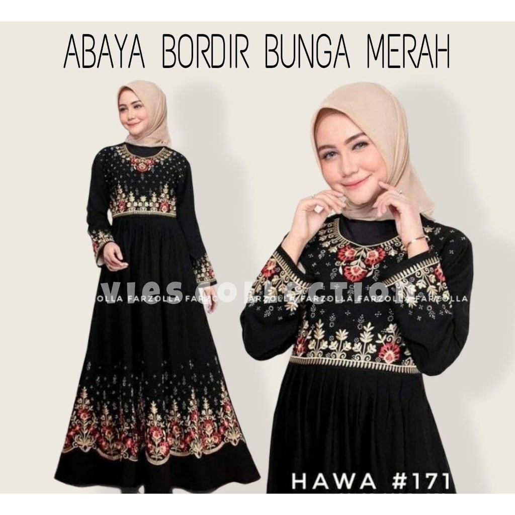 Abaya Bordir Hitam BUNGA MERAH By VIES COLLECTION