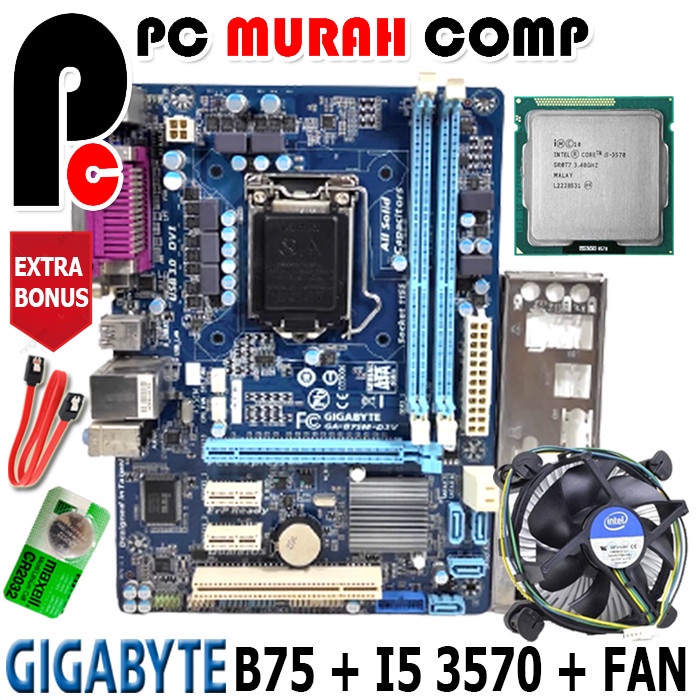 PAKET MAINBOARD i5 MOBO MOTHERBOARD SOKET 1155 B75 Merk GIGA I5 3570