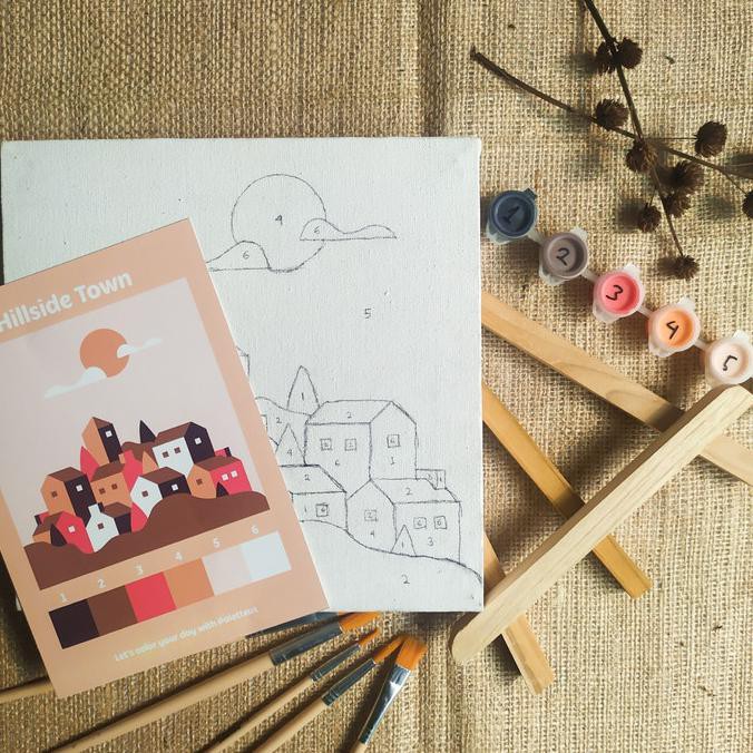 

Painting kit by number Hillside Town - Paket 4