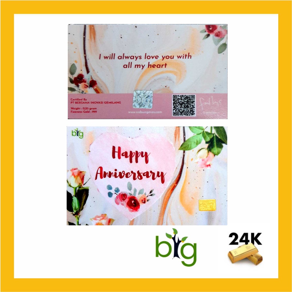 LM Emas Logam Mulia BIG GOLD 0,25 o.25 Gram Edisi Happy Aniversary Kartu Ucapan Hadiah Kado Gidt Par
