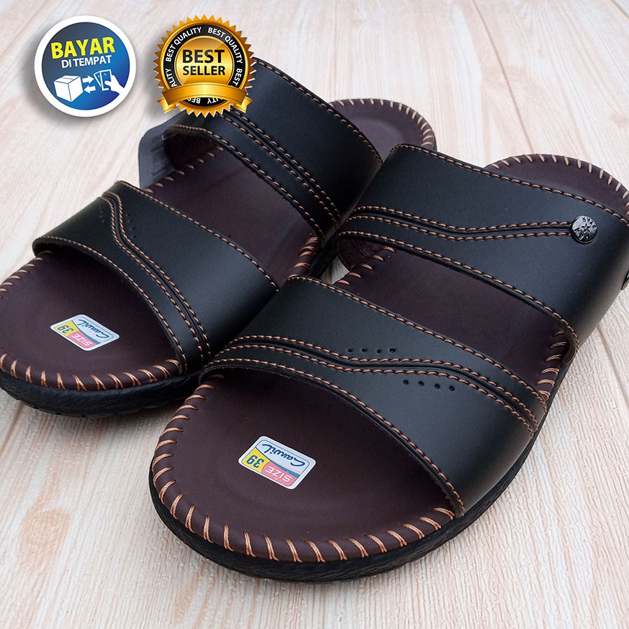 SANDAL PRIA SELOP CANVIL TERLARIS / SENDAL SLIDE KULIT TERBARU