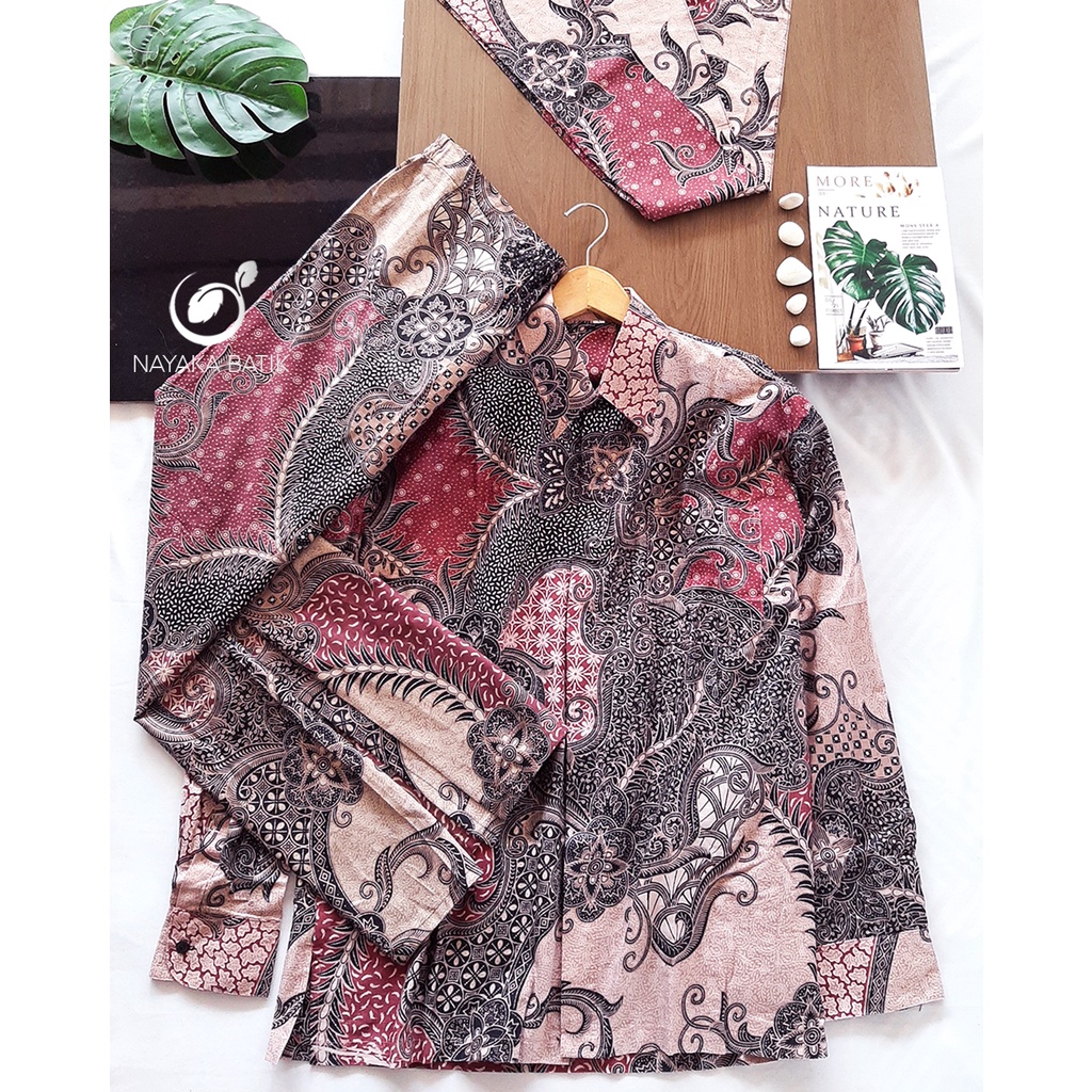 NAYAKA BATIK - Batik Couple Rok Span Kemeja Pria Lengan Panjang FELICIA Bwahan Kebaya Modern Rok Batik GRATIS SLENDANG Baju Couple Pasangan