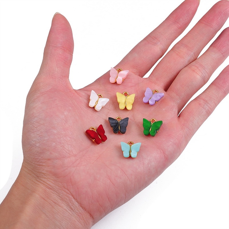 CHARMS 4 Pcs Liontin Butterfly Bahan Alloy Resin Ukuran 13mm Untuk Perhiasan Kalung Handmade