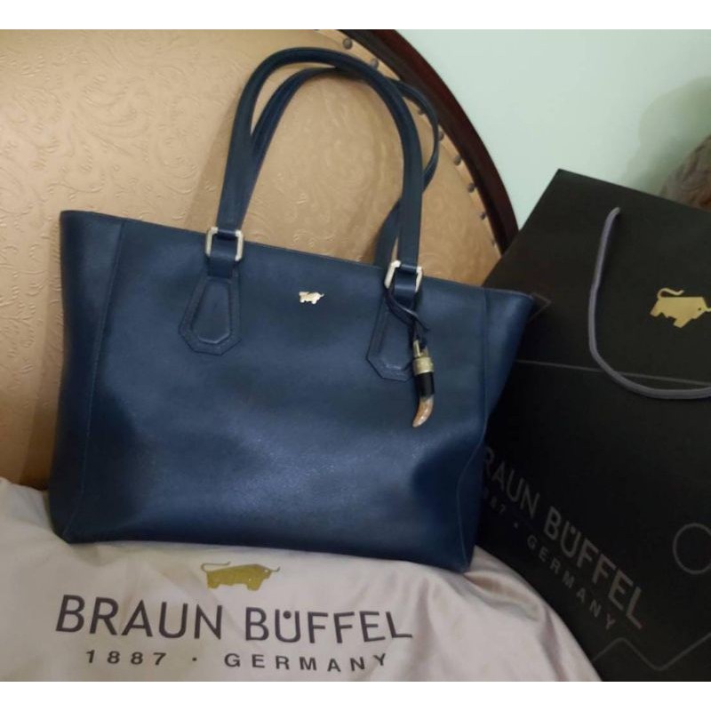 PRELOVED - Braun Buffel Ophelia Navy leather shopperbagS