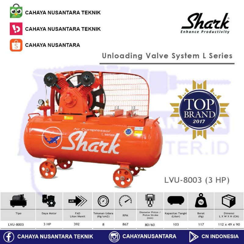 Mesin Kompresor Angin 3 HP Unloading SHARK