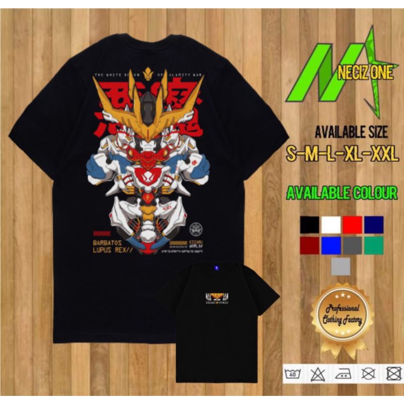 KAOS DISTRO ANIME KIZARU WORLD GUNDAM BARBATOS LUPUS REX BAHAN COTTON COMBED