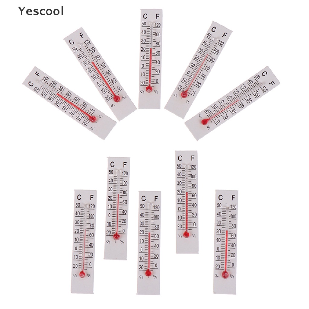 Yescool 10pcs / Set Miniatur Termometer Kardus Ukuran 5cmX1.1cm 20-50 Celcius Untuk Indoor