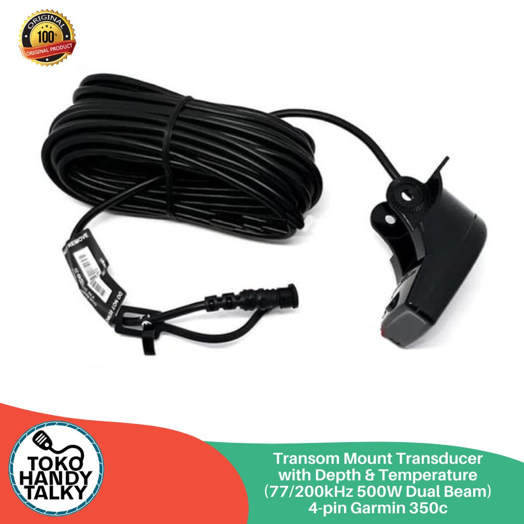 TRANSOM MOUNT TRANSDUCER WITH DEPTH &amp; TEMPERATURE (77/200KHZ 500W DUAL BEAM) 4-PIN GARMIN 350C NEW