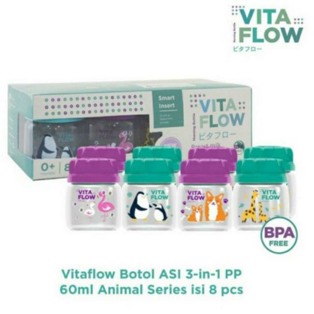 VITAFLOW Botol ASI Animal PP 8x60ml Breast Milk Storage Bottle Botol Penyimpan ASIP Beku