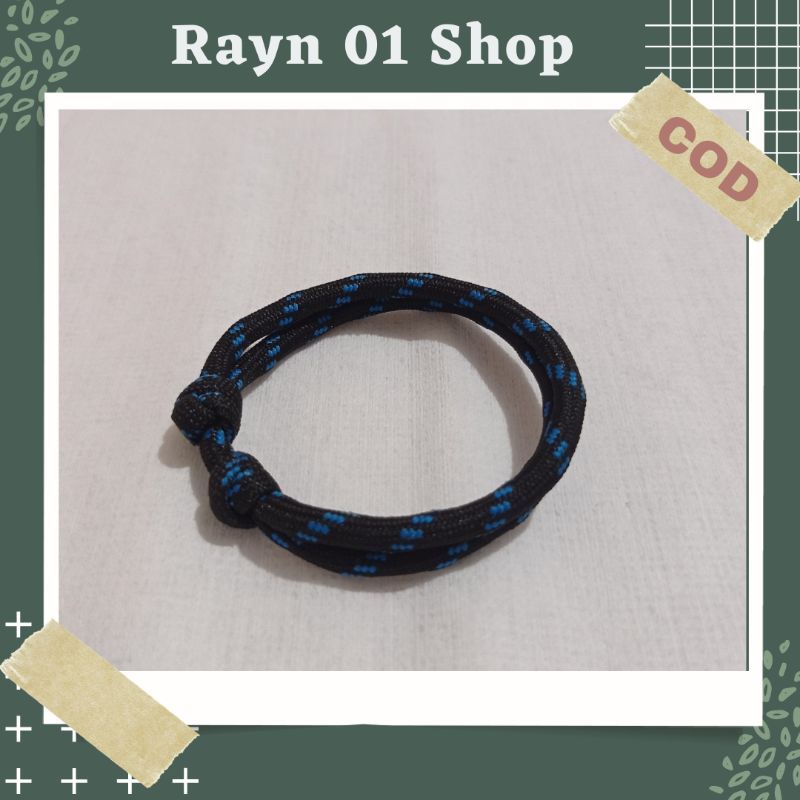 Gelang Tali Paracord Polos Hitam Pria Wanita / Gelang Gaya Korea / Gelang Trendy / Gelang Tali Unisex-Hitam Biru