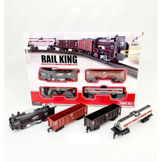 Mainan Anak Kereta Api Listrik Rail King 4 gerbong 14 rel + Lampu