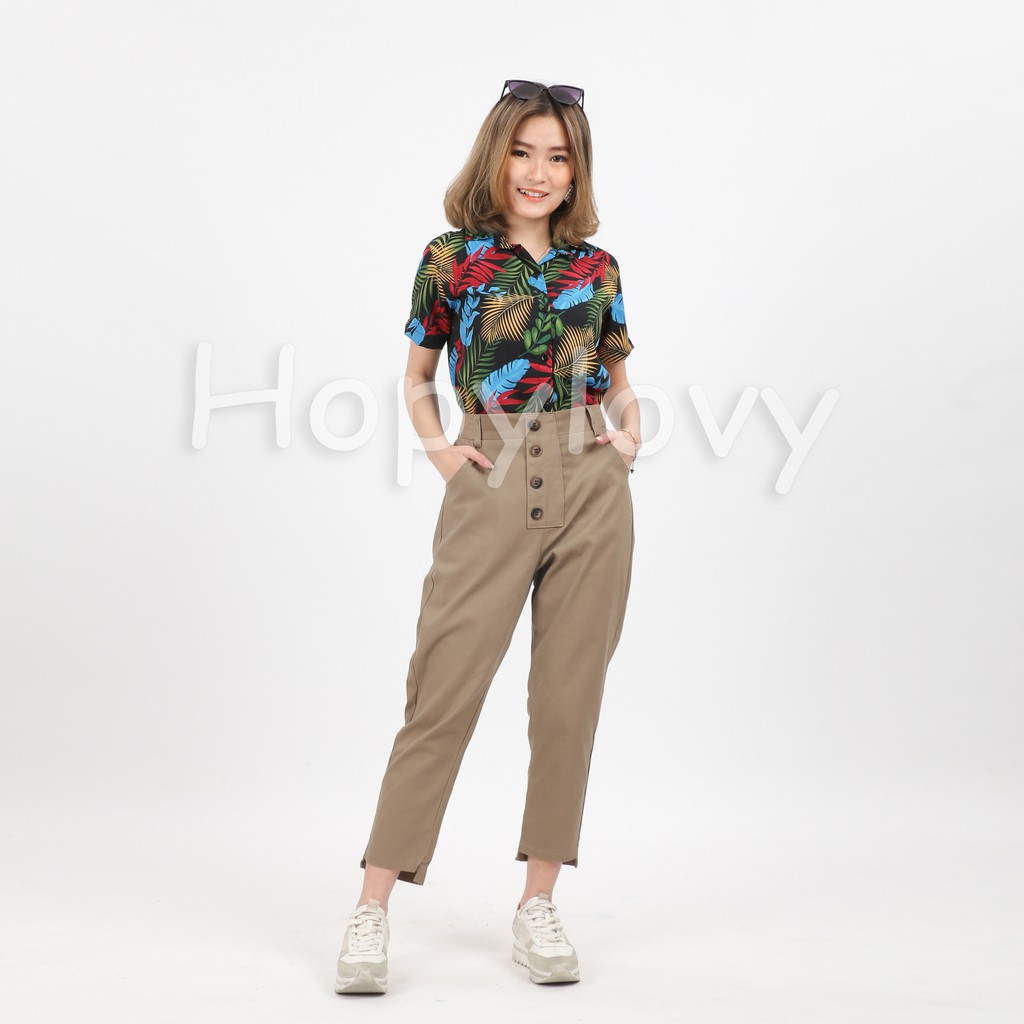 HOPYLOVY - Celana Bahan Kancing 4 Wanita Netiza Cutting Pants