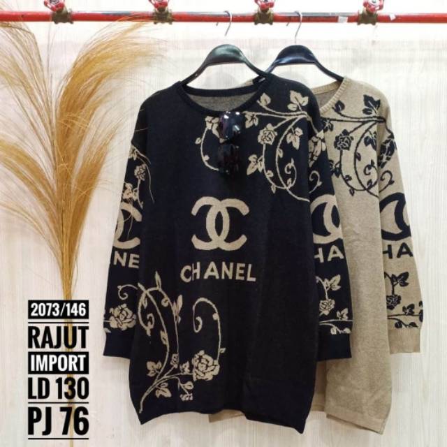 Chanel Rajut Jumbo, BLOUSE RAJUT JUMBO CANTIK FIT XL-XXXXL LD 130-150 BAHAN RAJUT PREMIUM TERMURAH TERLARIS OOTD