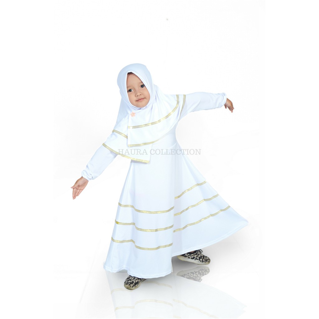 Unik Baju muslim/gamis anak perempuan warna putih model Bilqist Berkualitas