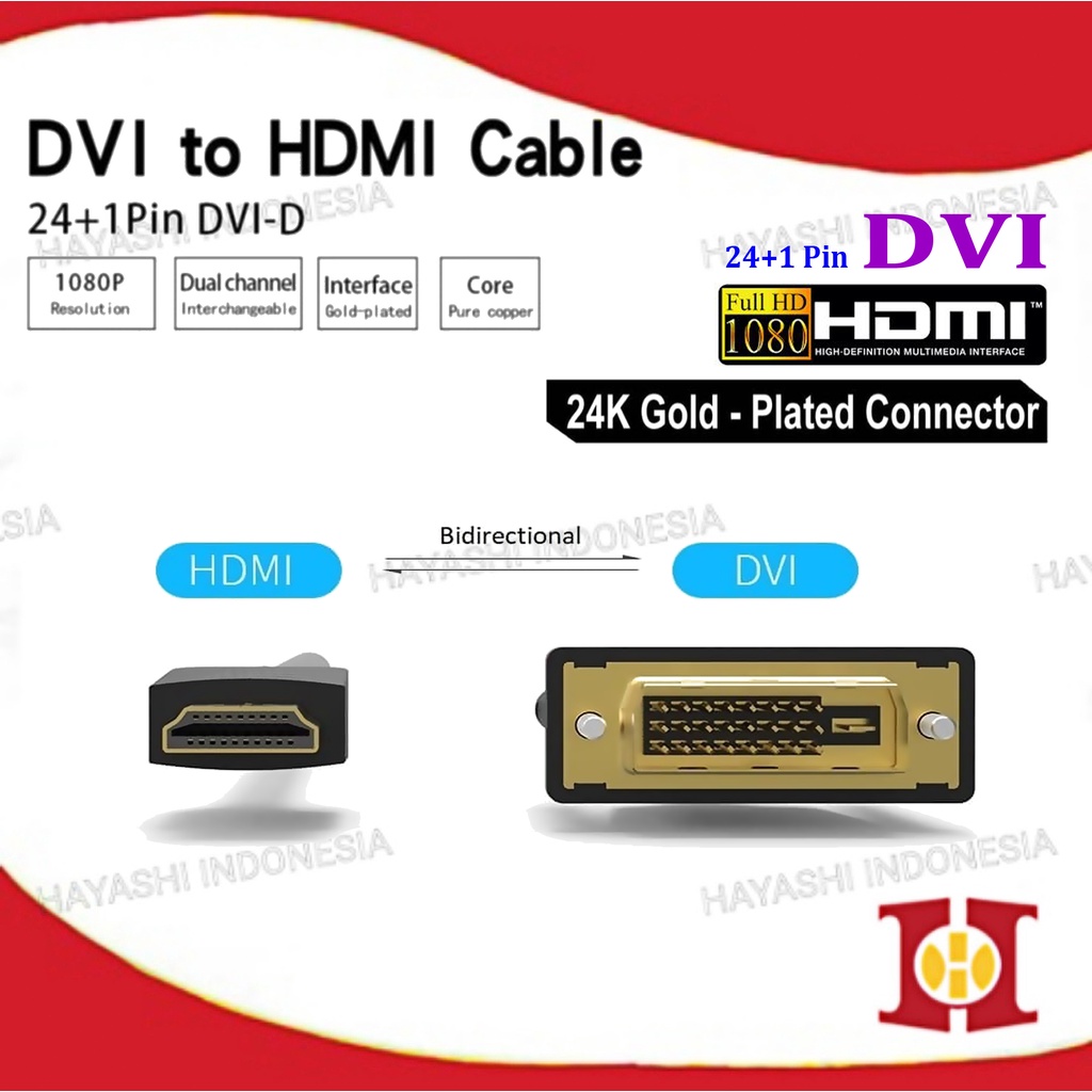 Cable Kabel HDMI Male To DVI Male 24+1 FULL HD 1080-P