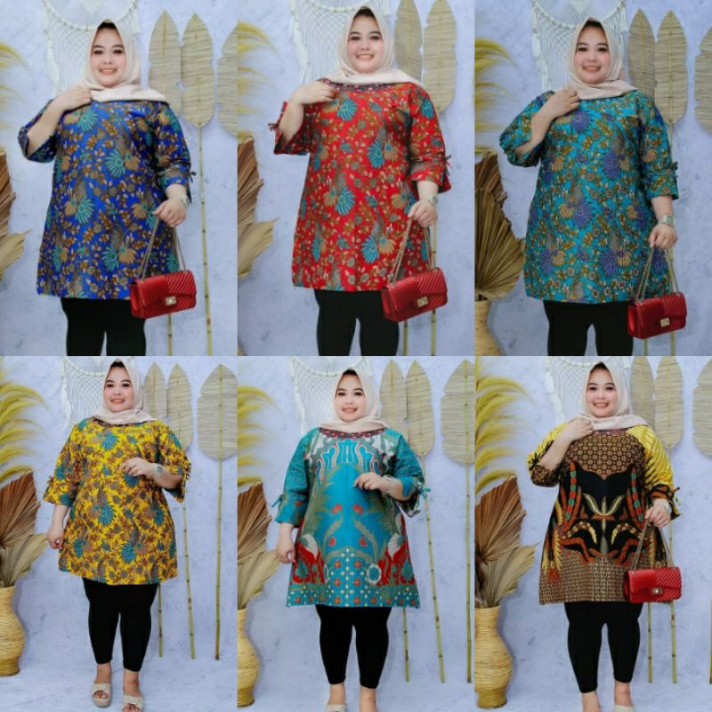 TUNIK BATIK JUMBO LD 140 ATASAN BAJU KANTORAN WANITA