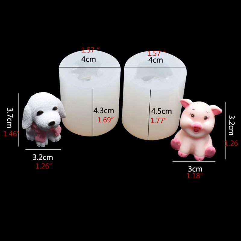 Siy 2pcs / Set Cetakan Resin Epoksi Bahan Silikon Desain Anjing / Babi 3d Ukuran Mini Handmade Untuk Perhiasan