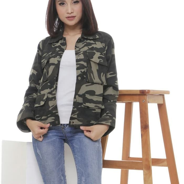 JAKET POLAN LORENG ARMY CEWEK OLD GREEN Slayershop