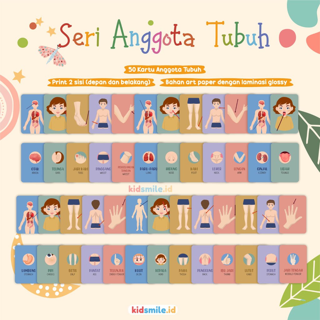 Flash Card Kidsmile ANGGOTA TUBUH Mainan Edukasi Anak Flashcard Anak Flash Card Anak Montessori