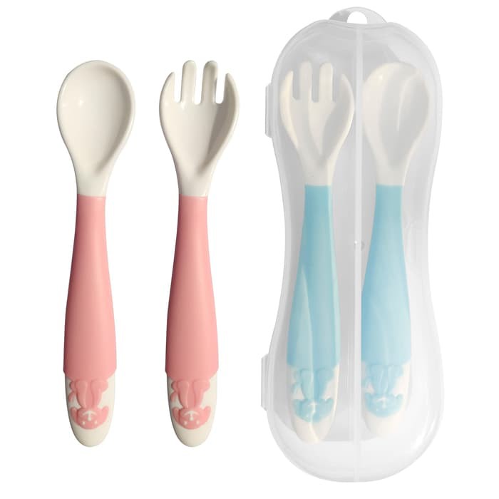 Baby Safe B348 Bendable Spoon &amp; Fork With Case Sendok Garpu Bayi