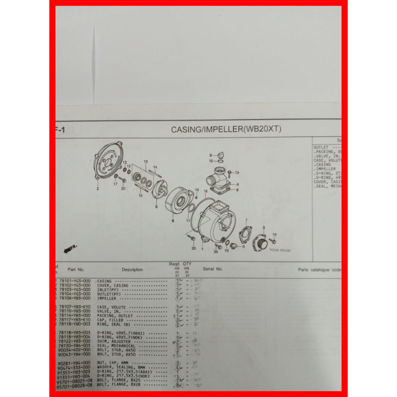 impeler / kipas pompa alkon Honda WB 20 XT original