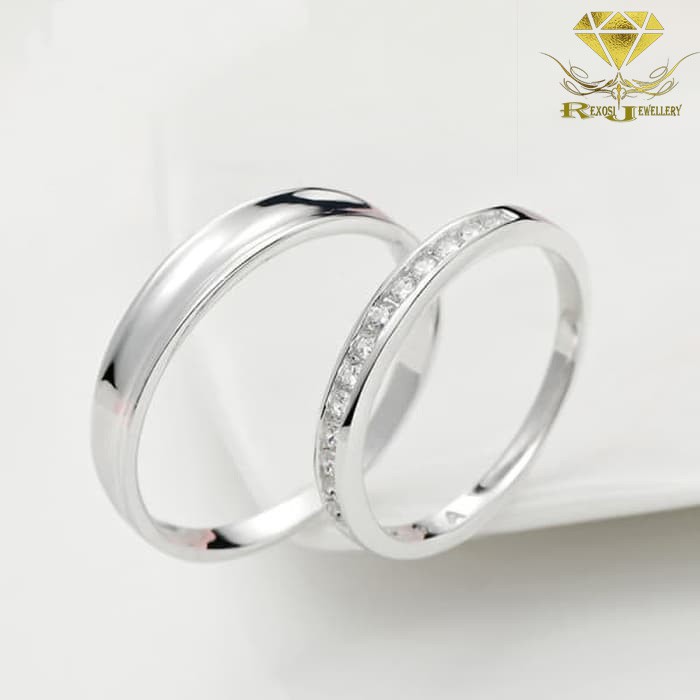 Cincin Couple Emas Berlian Eropa Asli Natural Diamond Putih Kawin Nikah Tunangan Wanita Pria NKC31