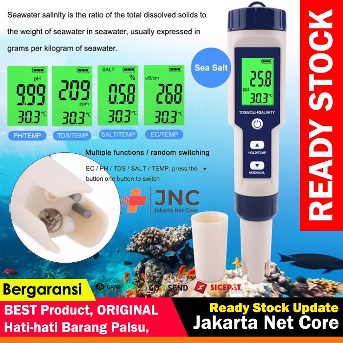 Testeur De Qualité D'eau 5 En 1 EZ-9909 - PH, Salinité, EC/TDS, Température, étanche IP67, écran LCD Rétroéclairé (183x37x37 Mm)