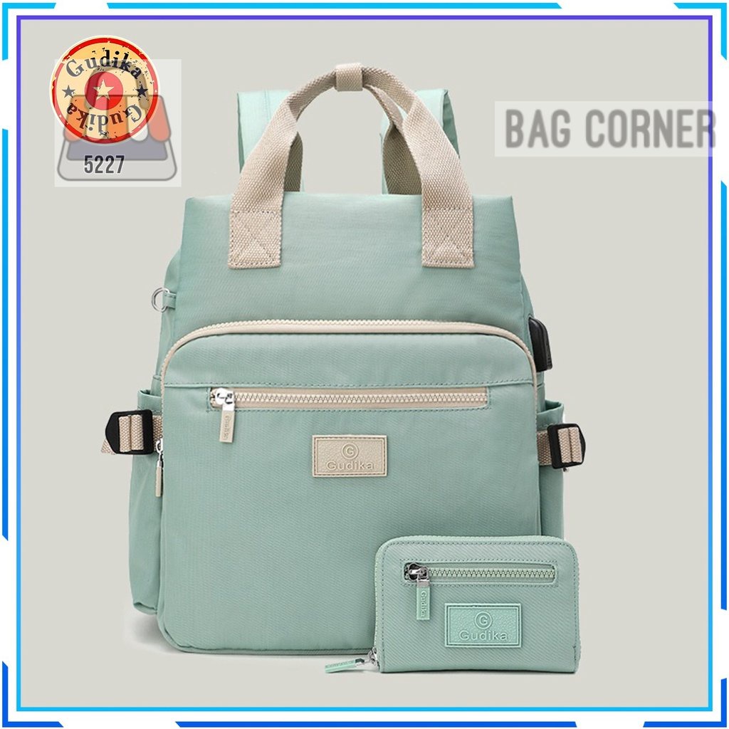 BagCorner - GUDIKA 5227 - Tas Ransel Laptop USB Set Dompet Wanita Pria Kekinian Import Original Terb