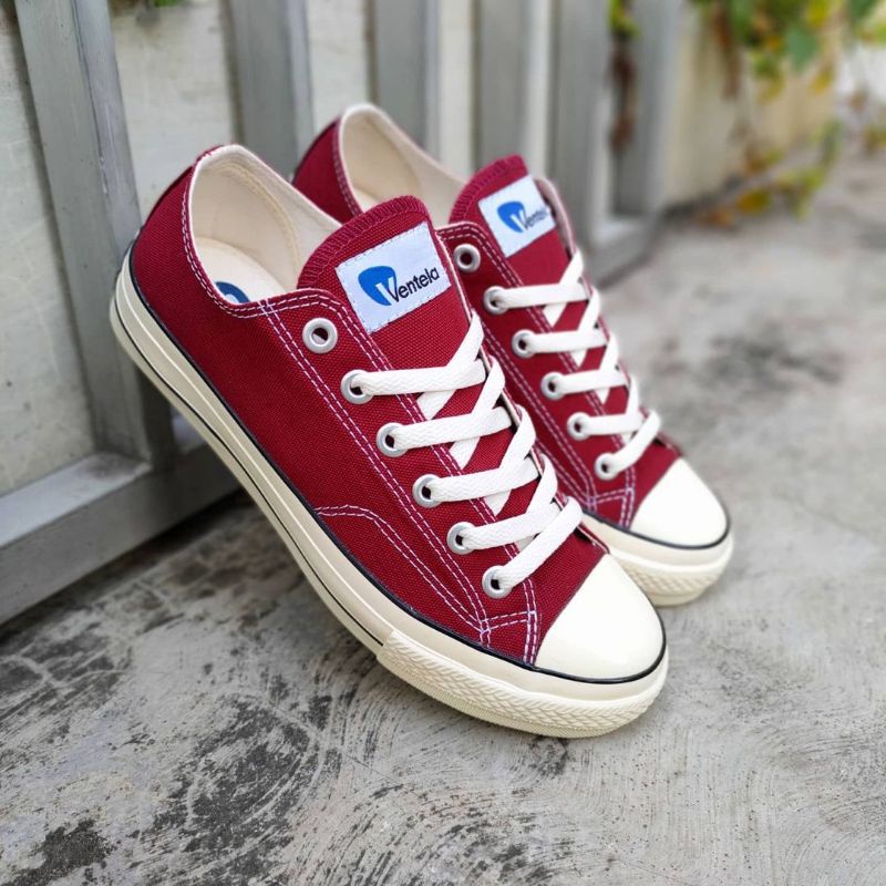 Sepatu Ventela Back To 70's Maroon Low Cut | ORIGINAL VENTELA SHOES | Sepatu Brand Lokal Warna Merah