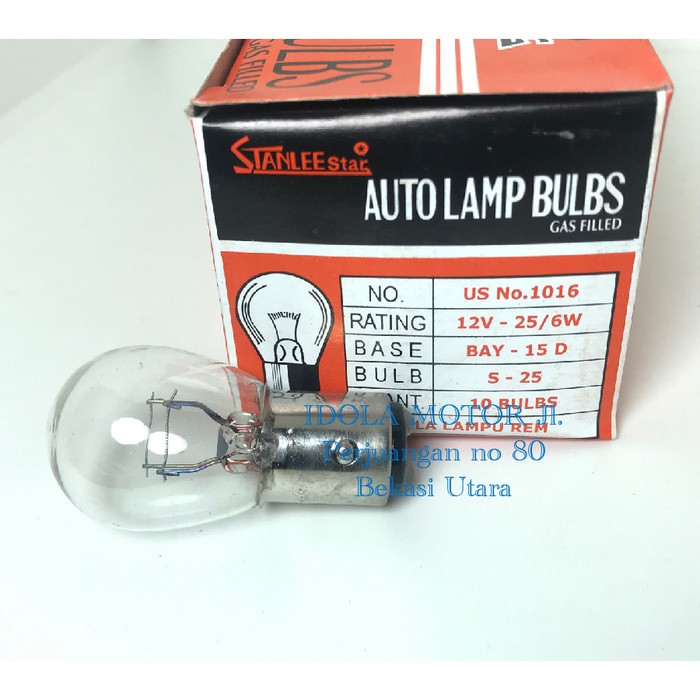 Bohlam lampu rem 12v kaki 2 25/6w besar merk stanlee star