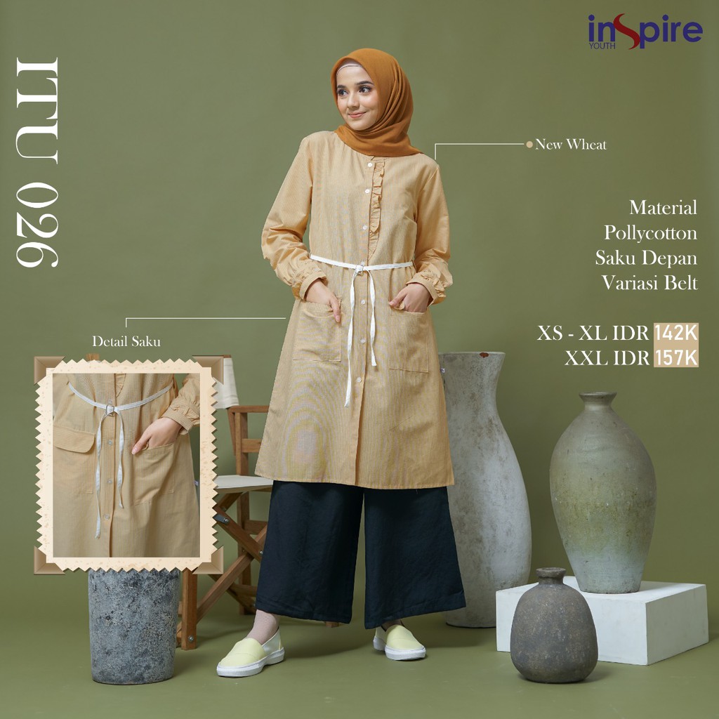 Inspire Tunik ITU 26 Bahan Potty Cotton Tunik wanita muslimah masa kini Bisa COD