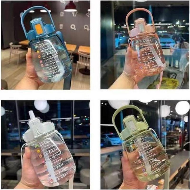 [COD] Botol Minum Anak Gemoy Vural Transparan Import Botol Minum Gendut Viral 1300 mL Premium Import Free Tali dan Stiker 2D