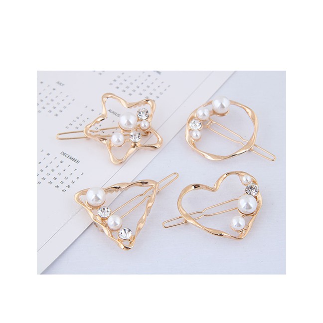 LRC Jepit Rambut Fashion Gold Metal Pearl Diamond Hair Clip A5790X