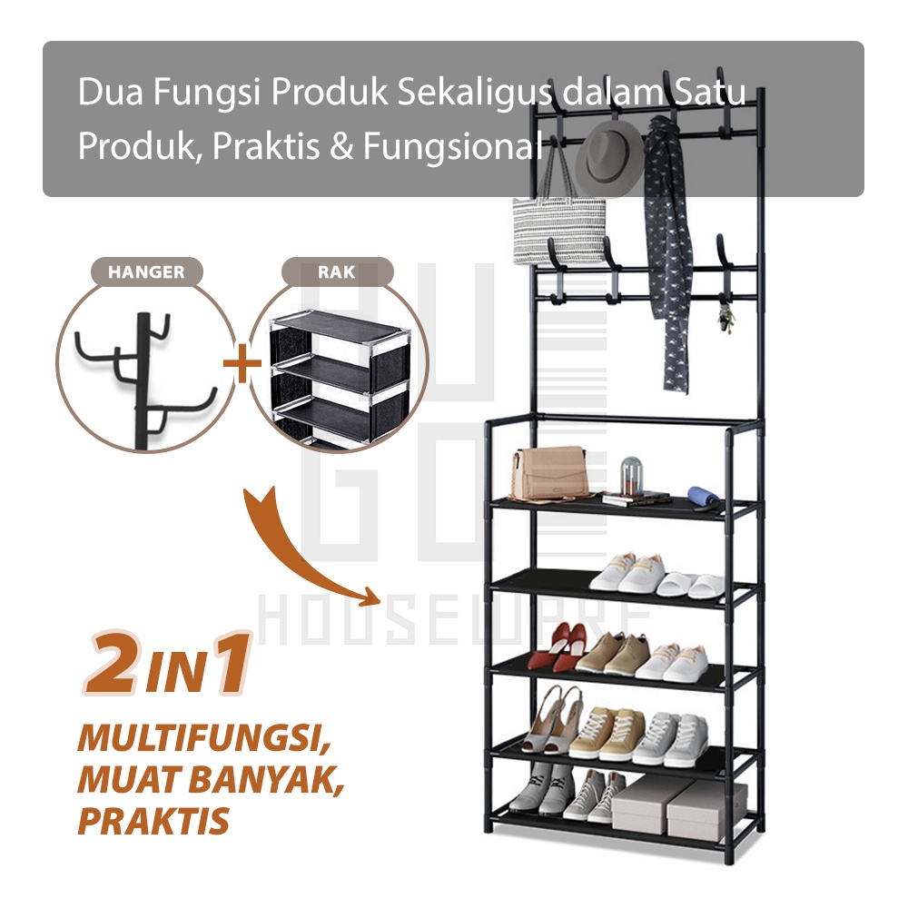 Rak Sepatu Serbaguna Multifungsi Stand Hanger Gantungan Baju Topi Minimalis HUGO