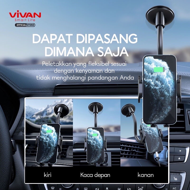 VIVAN Car Holder Universal CHS11 Automatic Lock 360°Alumunium Tube Untuk Ponsel 4.0 inch - 6.5 inch-Garansi 1 Tahun