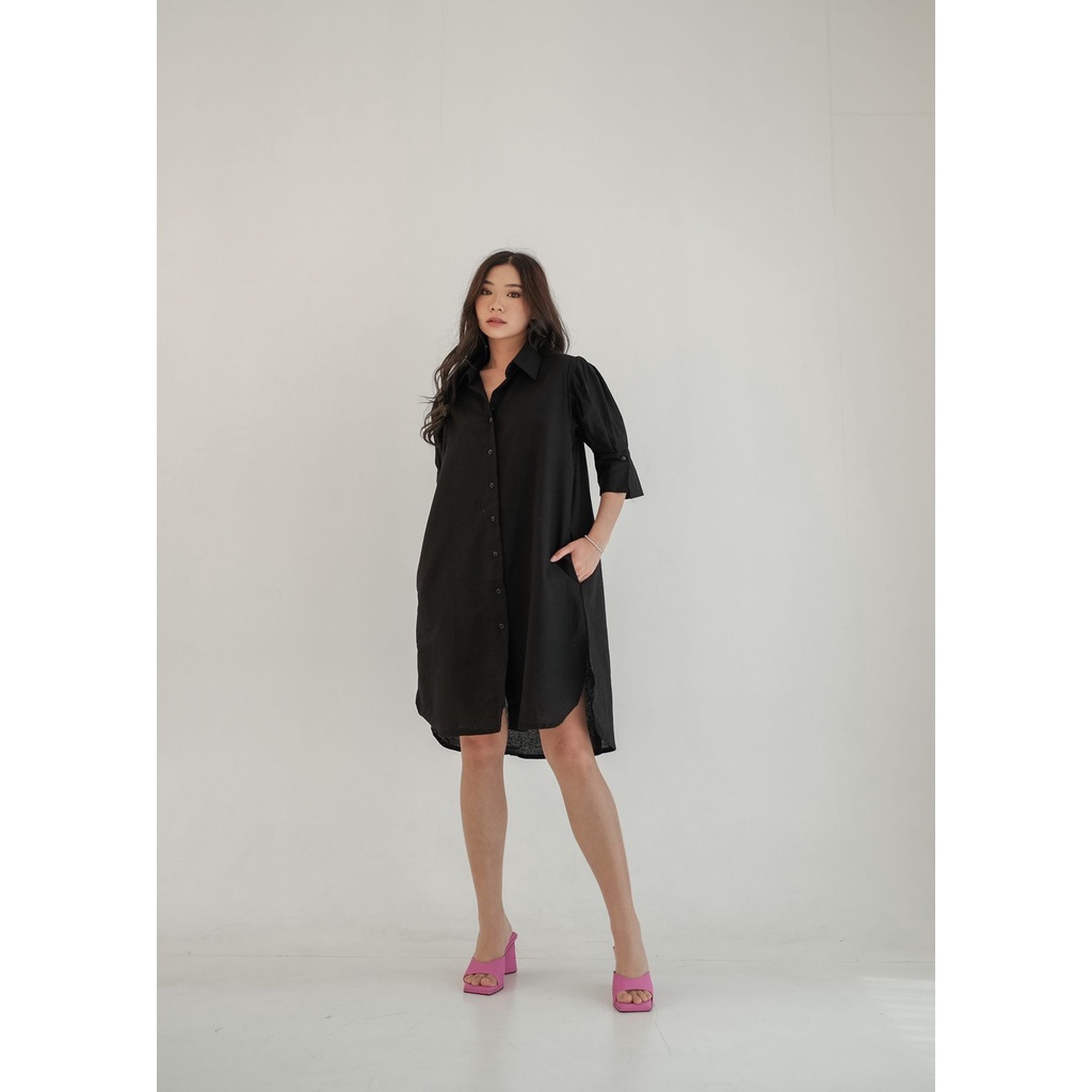 PYO Dress Kemeja Basic Korea Casual Wanita Midi Shirt Dress Simple Casual Nyaman Remaja