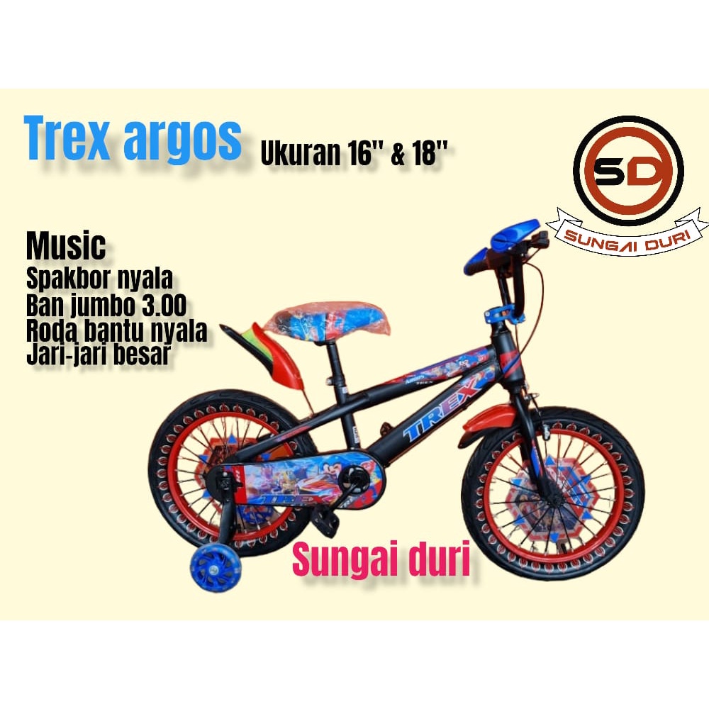 bmx trex argos 16 &amp; 18 inch sepeda anak cowok music dan lampu