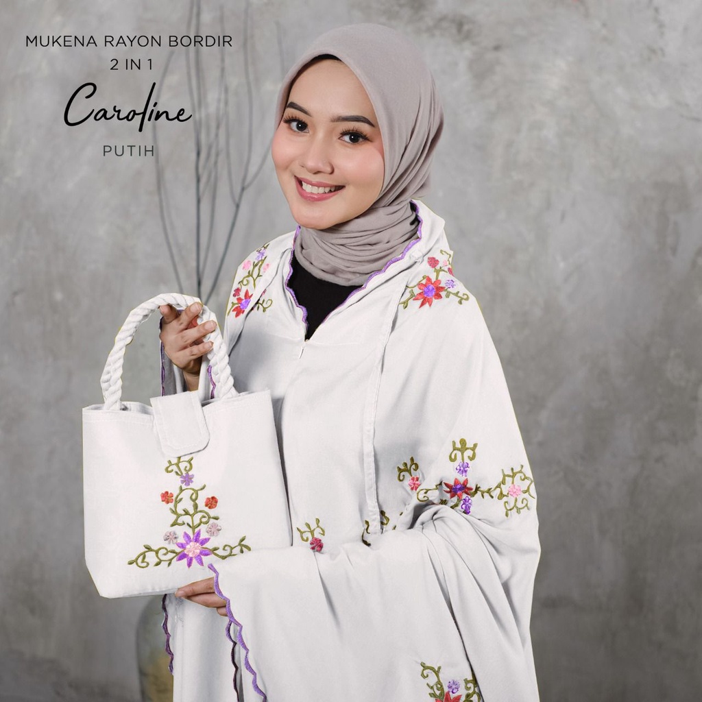 MUKENA BALI TASIK - MUKENA DEWASA RAYON BORDIR 2 IN 1 CAROLINE