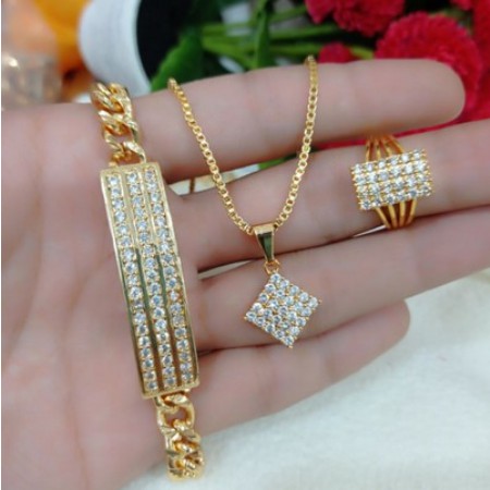 Set Perhiyasan Xuping Mata Kotak Mewah Dewasa Emas Xuping Jewelery 3in1 Kalung+Cincin+Gelang