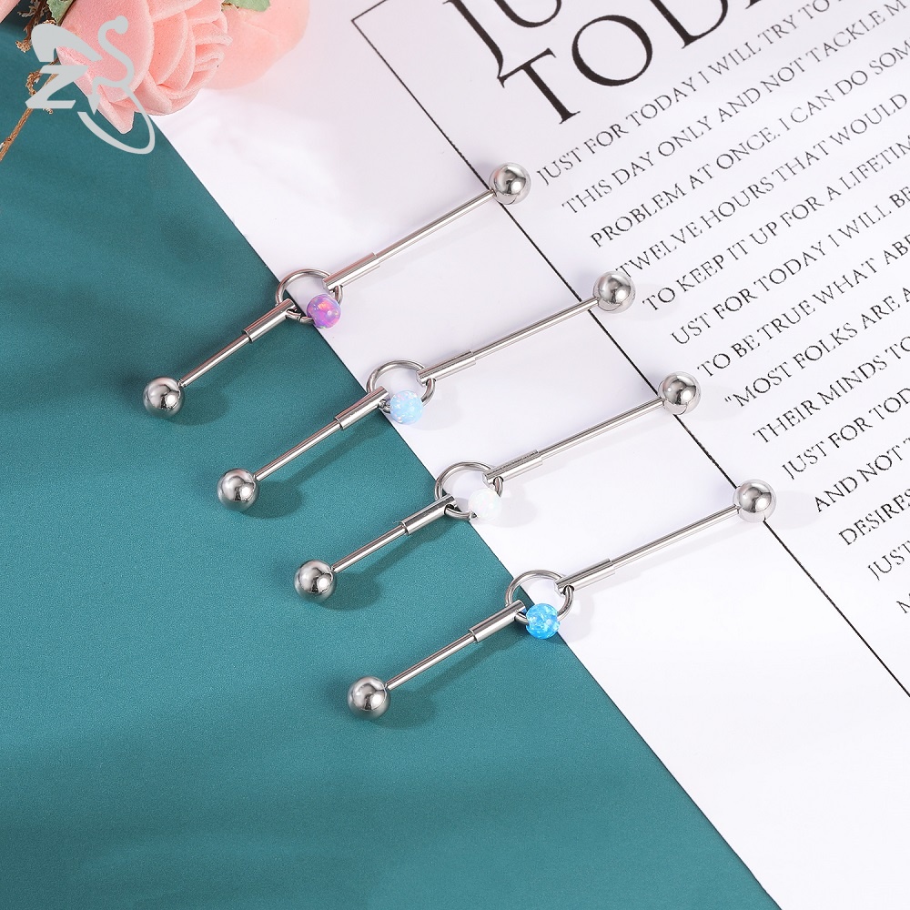 1pc 14g / 16g Cz Anting Tindik Telinga Bentuk Barbel Opal Bahan Stainless Steel