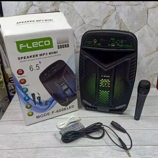 Promo Terbaru!!! Speraker Bluetooth Fleco F-63 LED Portable 6.5Inc Radio MP3 Wireless Extra Bass Free Microphone Berkualitas