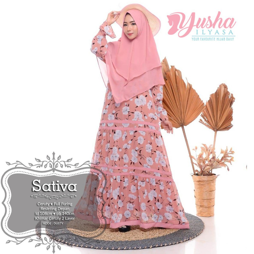 Setelan Gamis dan Jilbab Syari SATIVA