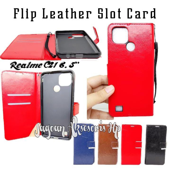 Flip Wallet Realme C21 6.5 inchi FlipCover Leather Sarung HP Kulit with Slot Card